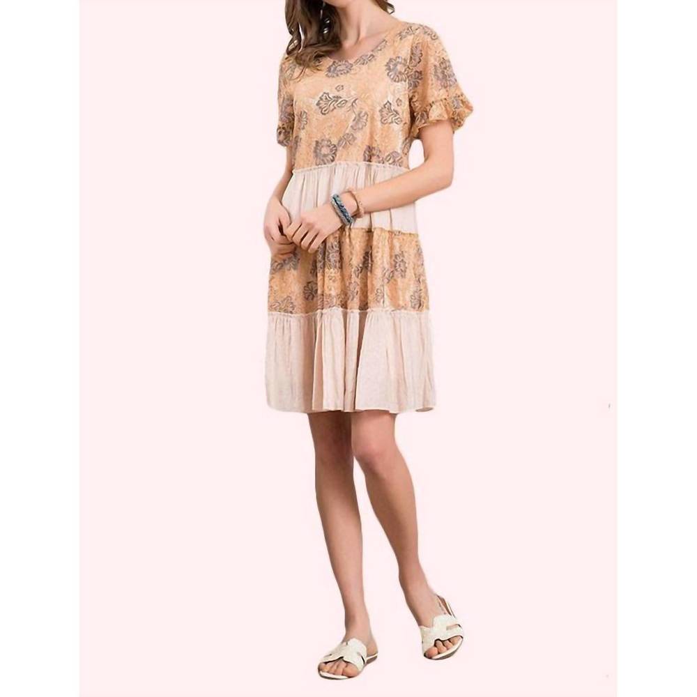 NEW PAISLEY two tone lace mix dress in champaign